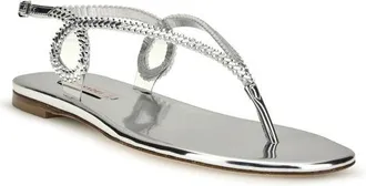 Casadei Womens Silver Calf Leather Bos Taurus Flat Sandals