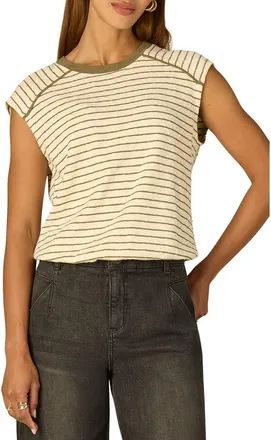 Wit & Wisdom Stripe Scoop Neck Knit Top in Ivory/olive at Nordstrom, Size X-Large