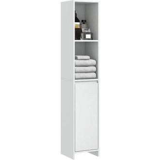 HOMCOM Homcom - Armario Alto De Ba&ntilde;o Columna Auxiliar De Ba&ntilde;o Armario De Ba&ntilde;o Con Puerta 2 Estantes Abiertos Antivuelco Estilo Moderno 30x30x160 Cm Blanco