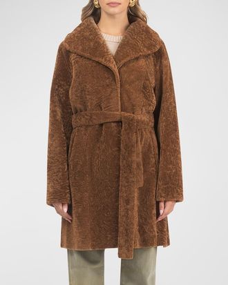 Gorski Textured Lamb Shearling Reversible Stroller Coat With Belt