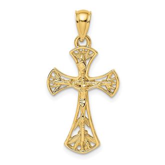 Diamond2Deal 14k Yellow Gold Fancy Crucifix Charm Pendant