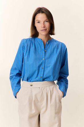 Leon & Harper Gestreept overhemd met ronde hals, COLE