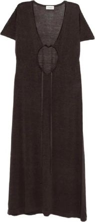 P.A.R.O.S.H. Cut-out Maxi Jurk - Dames - Maxi kleedjes - Bruin - M - Linnen - Kleedjes