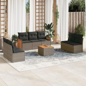 vidaXL Vidaxl - Set De Sof&aacute;s De Jard&iacute;n 8 Pzas Y Cojines Rat&aacute;n Sint&eacute;tico Gris