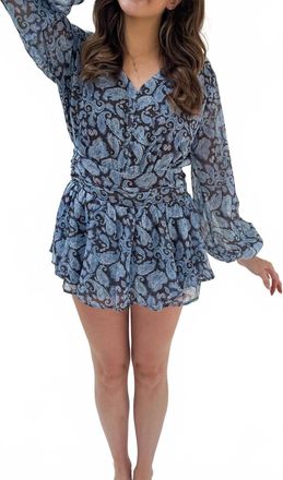 Promesa Paisley Long Bubble Sleeves Romper In Blue