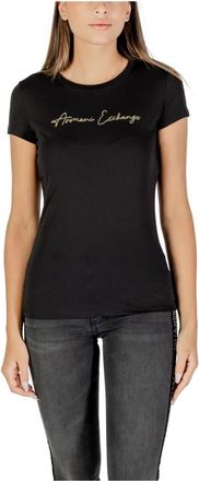 A|X Armani Exchange Schitterende Rhinestone Ronde Hals T-shirt - Dames - T-shirts - Zwart - M - Katoen - Tops