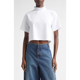 Alaia Ribbon Collar Crop T-Shirt in Blanc at Nordstrom, Size 10 Us