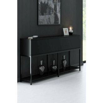 Dmora Aparador Altair, Buf&eacute; De Sal&oacute;n, Aparador De Sal&oacute;n, Despensa De Cocina, 150x30h80 Cm, Negro, Con Embalaje Reforzado - Dmora