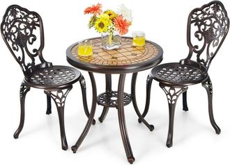 Costway 3-Piece Patio Bistro Set Cast Aluminum Table and Chairs-Red Copper