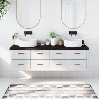 Berkfield Home Bathroom Countertop Dark Brown 180x60x(2-6) cm Treated Solid Wood in Grey