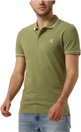 Calvin Klein Tops, Heren, Groen, XS, Katoen, Tipping Slim Polo Shirt