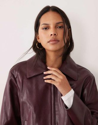 Mango giacca in pelle sintetica bordeaux-Rosso