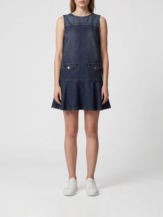 Ganni Sleeveless A-Line Cotton Denim Mini Dress with Ruffles
