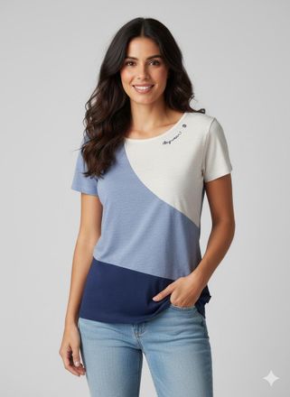 Ragwear Kurzarmshirt RAGWEAR MINT BLOCK O, Damen, Gr. XXL, stone blau, Jersey, Obermaterial: 80% Baumwolle, 20% Polyester, colorblocking, Rundhals, Shirts Kur