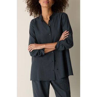 Eileen Fisher Oversize Band Collar Button-Up Shirt in Eucly at Nordstrom, Size Xx-Small Regular