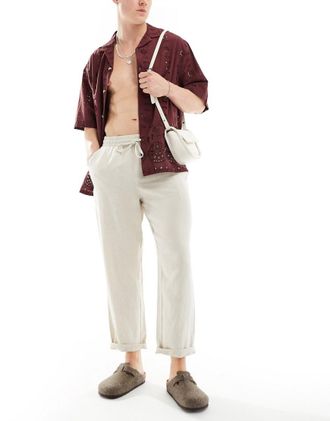 Cotton On relaxed straight leg linen pants in oatmeal-White