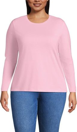 Lands End Relaxed Supima Cotton Long Sleeve Crew Neck T-Shirt in Light Rose Pink at Nordstrom, Size 1X
