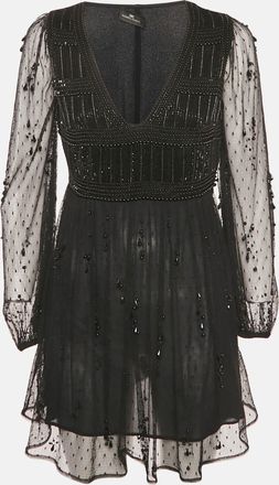 Elisabetta Franchi Black Tulle Embellished Mini Dress