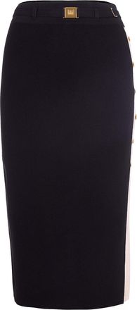 Elisabetta Franchi Midi Skirt with Viscose Bands and Jacquard Detailing