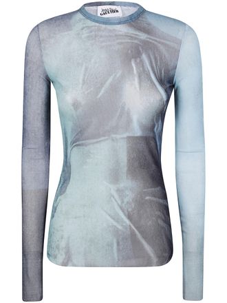 Jean Paul Gaultier Geprinte Mesh Lange Mouwen Top Water