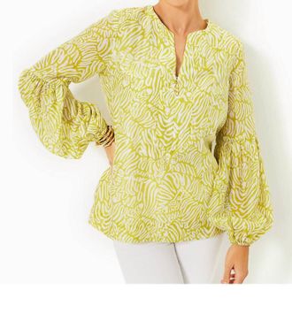 Lilly Pulitzer Long Sleeve Laurelie Top In Jardin Green Zee Bebe