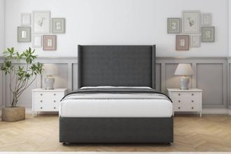 Comfort Beds Ayla Dumfries Divan Set No Drawers-54 Wingback-Footboard in Dark Grey | Size: King