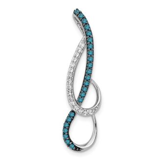 Diamond2Deal 14k White Gold 1/4ct. Blue and White Diamond Fancy Chain Slide Pendant