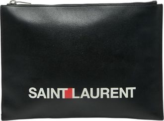 Saint Laurent Black White Leather Clutch Bag (Pre-Owned)