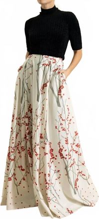 Bernadette Kennedy Maxi Skirt In Red Berry Branch - Vanilla