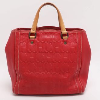 Carolina Herrera Red/beige Monogram Embossed Leather Tote