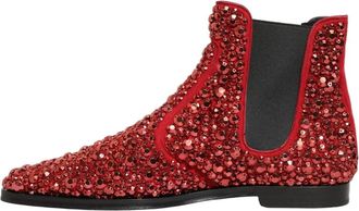 Dolce & Gabbana Embellished Chelsea Enkellaarsjes - Dames - Chelseaboots - Rood - 44 EU - Leer - Schoenen