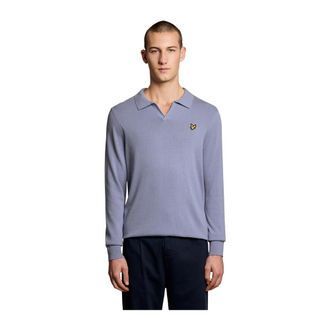 Lyle & Scott Mid Knits Katoen Lange Mouw Polo Kraag Jumper - Heren - Truien - Blauw - Maat: M Katoen