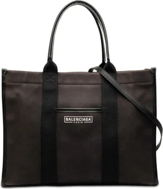 Balenciaga Dark Brown Canvas Leather Shoulder Bag Tote Bag (Pre-Owned)