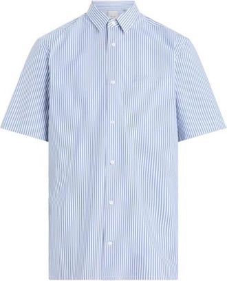 Calvin Klein Poplin Gestreept Kortemouw Overhemd - Heren - Korte mouwen Overhemden - Wit - XS - Katoen - Overhemden