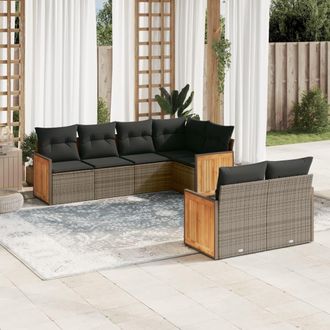 vidaXL Set De Sof&aacute;s De Jard&iacute;n 7 Piezas Con Cojines Rat&aacute;n Pe Gris Vidaxl