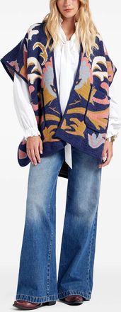 La DoubleJ Cape met strikdetail en print - Blauw
