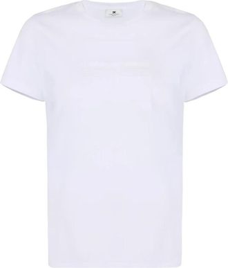 Elisabetta Franchi Jersey T-shirt met geborduurd logo - Dames - T-shirts - Wit - M - Katoen - Tops