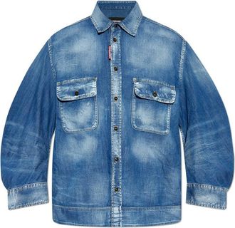 Dsquared2 Relaxed Fit Blue Denim-Look Shirt With Modern Accents