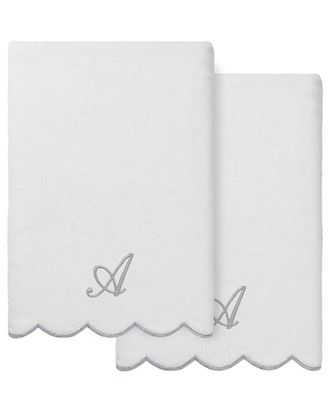 Linum Home Textiles 100% Turkish Cotton Adornia Scallop 2Pc Personalized Bath Towel Set