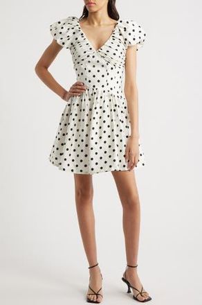 Sister Jane Raven Spot Polka Dot Ruched Fit & Flare Minidress in Ivory at Nordstrom Rack, Size Large