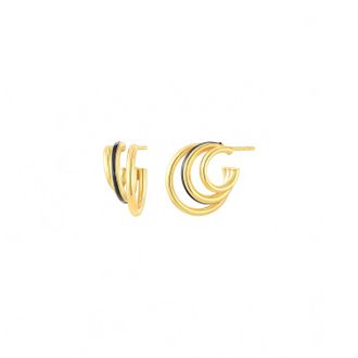Gold & Honey Womens Enamel Triple Hoop Earrings In Black