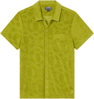 Vilebrequin Terry Bowling Shirt Turtles Net Jacquard - Heren - Korte mouwen Overhemden - Groen - 3XL - Katoen - Overhemden