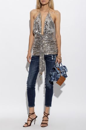 Dsquared2 Wool Dress With Shimmering Sequins, Womens, Silver