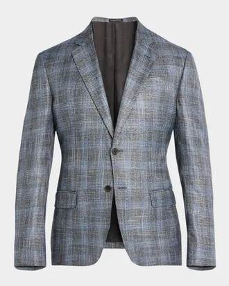Emporio Armani Men & apos;s Bamboo Textured Plaid Sport Coat