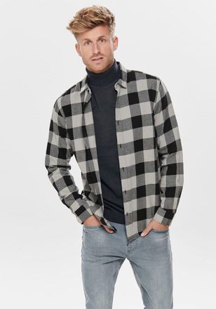 Only & Sons Karohemd ONLY & SONS GUDMUND LS CHECKED SHIRT, Herren, Gr. S (46/48), N-Gr, grau (grau, kariert), Web, Obermaterial: 100% Baumwolle, kariert, schmal, 