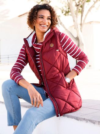 Casual Looks Longweste CASUAL LOOKS, Damen, Gr. 38, rot (dunkelrot), 100% Polyester, Kapuzenfutter:100% Polyester, Wattierung:100% Polyester, unifarben, Westen Lon