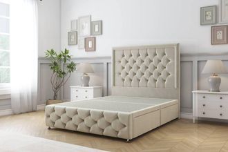 Sloomy Vienna Plush Divan Base No Drawers - 54 Headboard & 12 Footboard in Cream | Size: Double