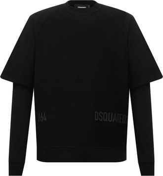 Dsquared2 Cool Fit Double Layer Logo Sweatshirt - Heren - Longsleeves - Zwart - L - Katoen - Tops