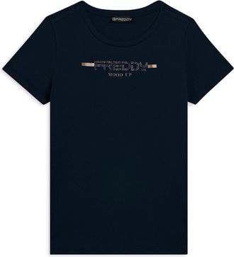 Freddy T-shirt da donna con strass e banda logata sulle spalle