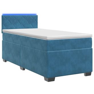 vidaXL Letto Con Box Spring, Materasso E Led Blu 90 X 200 Cm Velluto Vidaxl